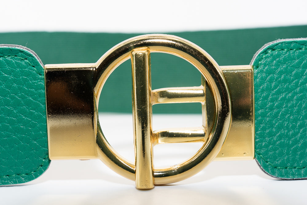 Gina Green Designer-Inspired Gold Buckle Belt