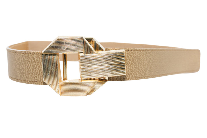 Layla Gold Textured Waist Belt with Geometric Buckle