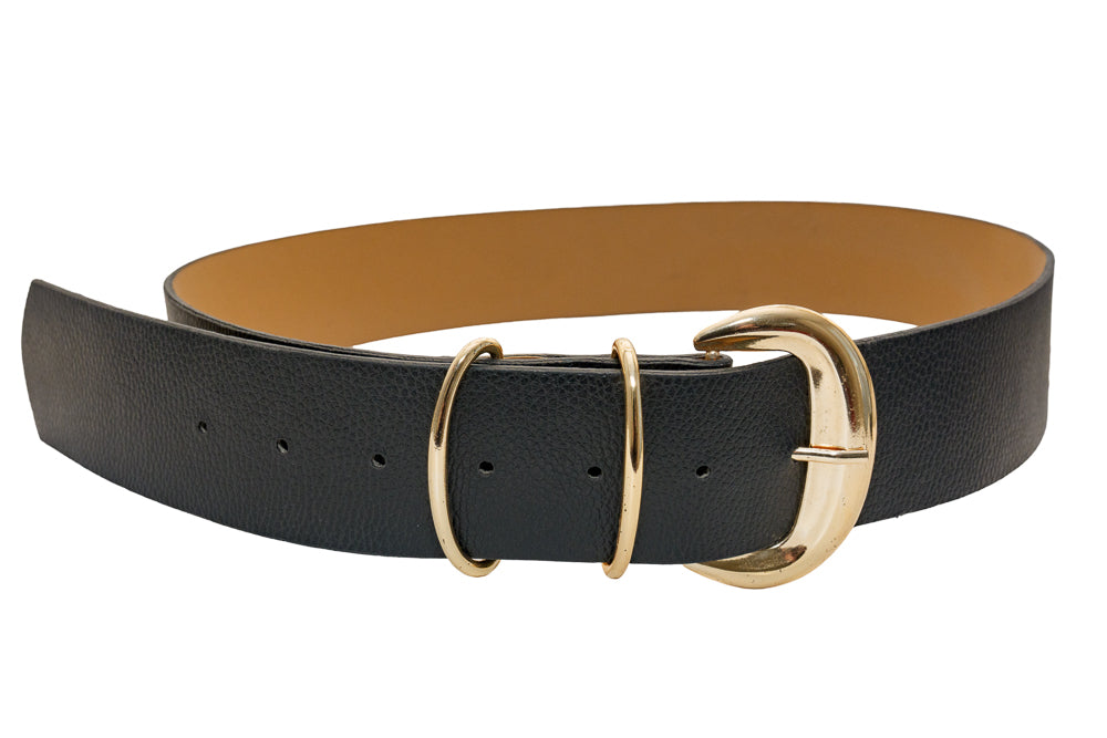 Brenda Black Gold Buckle Statement Belt