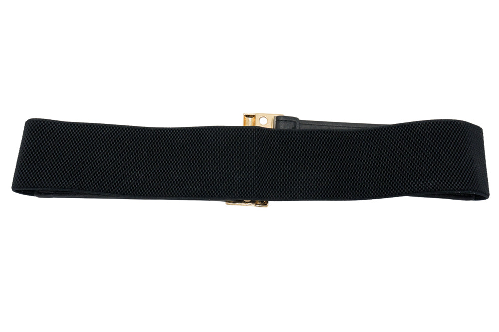 Sally Black Studded Stretch Waist Belt with Gold Buckle