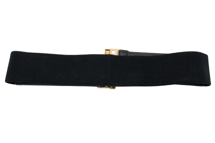 Sally Black Studded Stretch Waist Belt with Gold Buckle