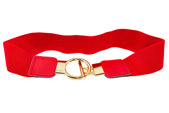 Gina Red Stretch Waist Belt with Gold Buckle