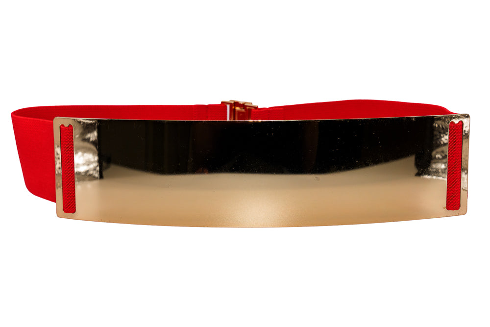Steph Red Stretch Waist Belt with Gold Plate Buckle