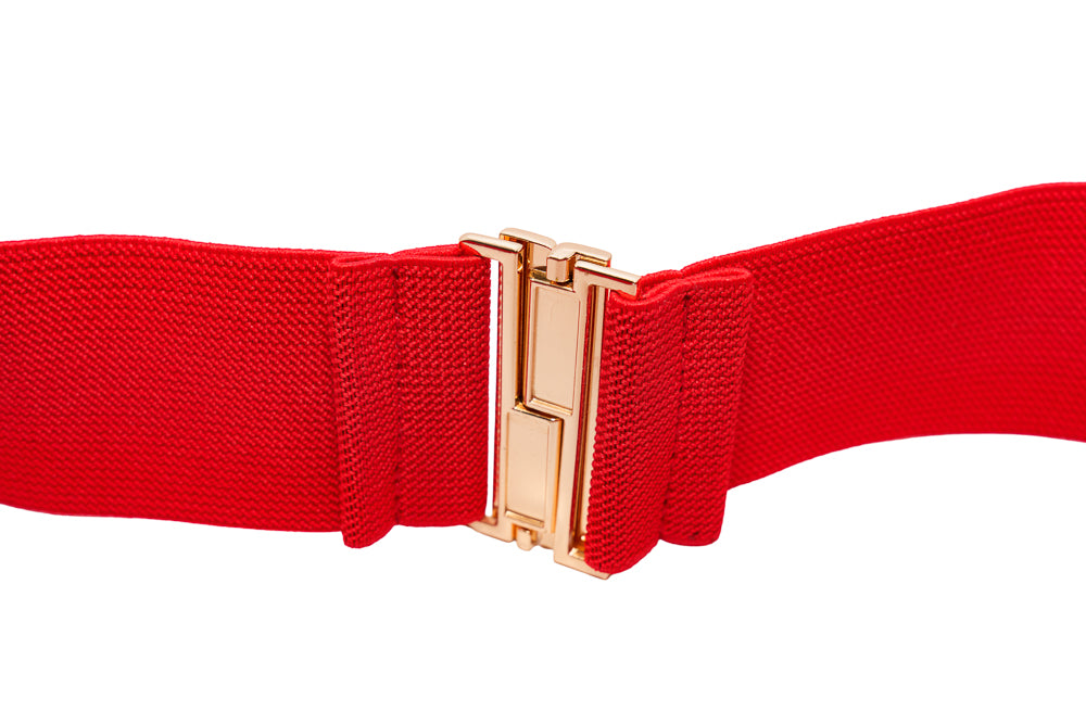 Steph Red Stretch Waist Belt with Gold Plate Buckle