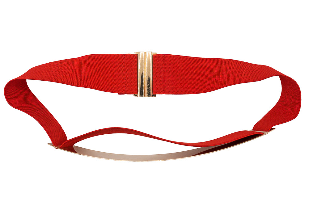 Steph Red Stretch Waist Belt with Gold Plate Buckle