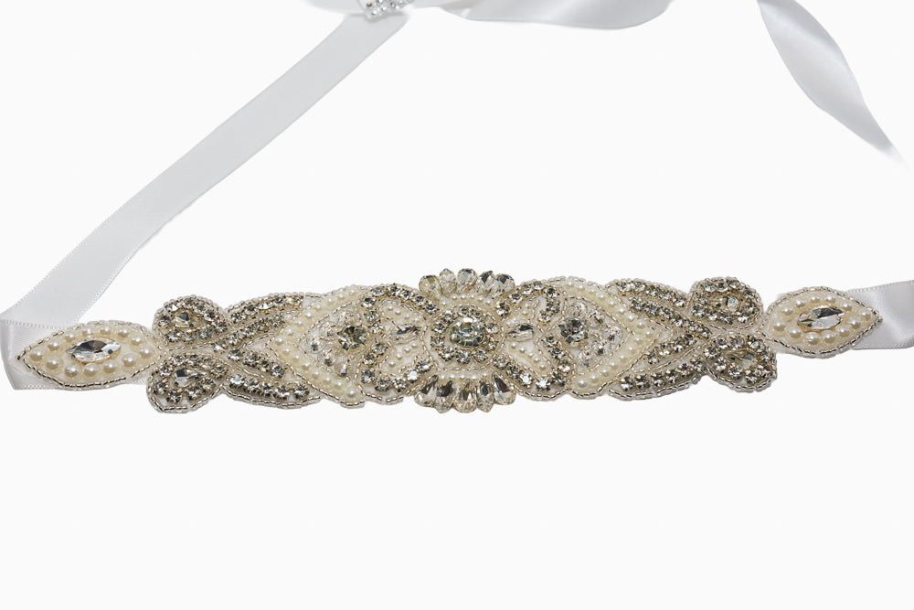 Becky Crystal Pearl Bridal Sash Belt
