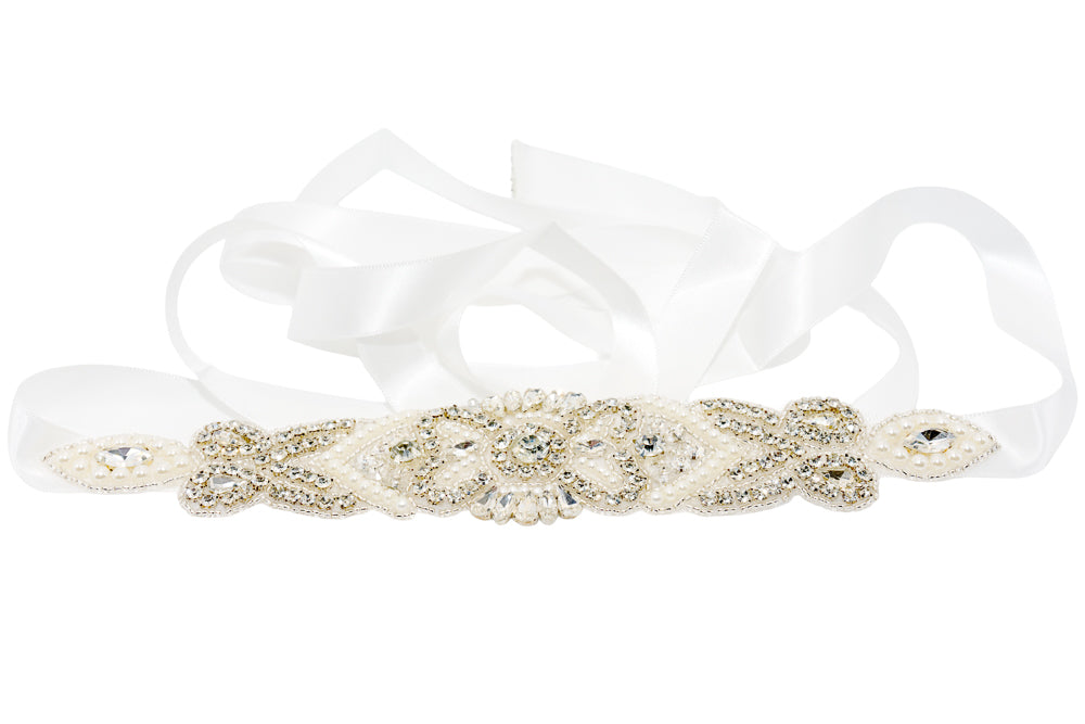 Becky Crystal Pearl Bridal Sash Belt