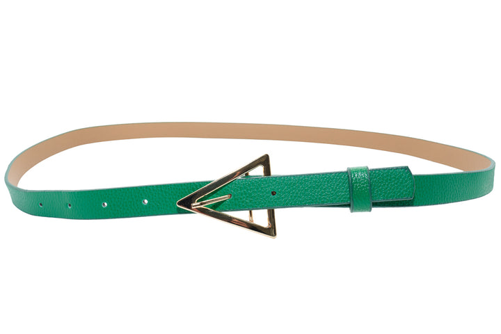 Triona Green Slim Belt with Gold Triangle Buckle
