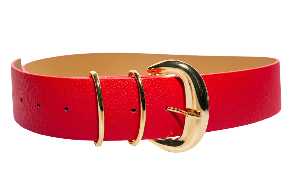 Brenda Red Faux Leather Waist Belt with Gold Buckle