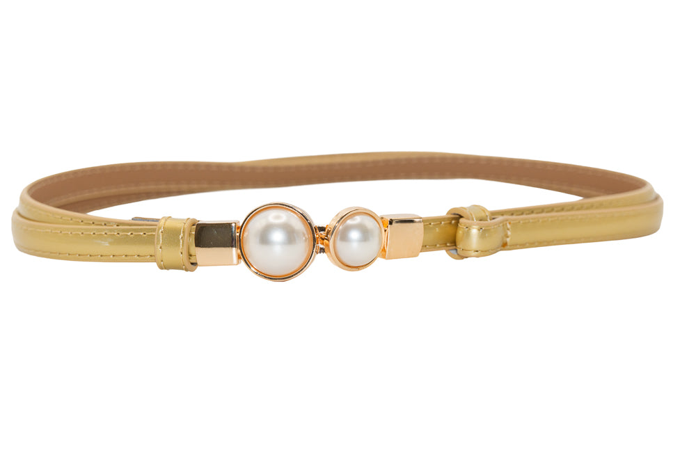 Pamela Slim Gold  Belt with Pearl Buckle