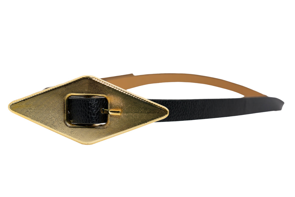 Rosie Black Slim Belt with Gold Diamond Buckle