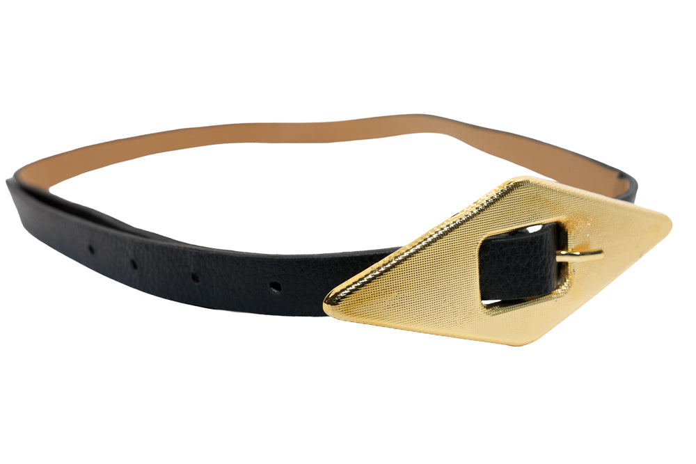 Rosie Black Slim Belt with Gold Diamond Buckle