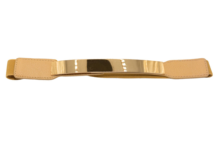 Coleen Beige Stretch Belt with Gold Plate Buckle