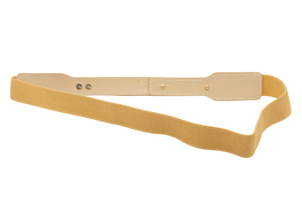 Coleen Beige Stretch Belt with Gold Plate Buckle