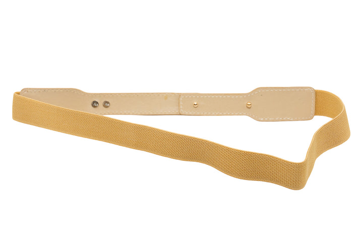 Coleen Beige Stretch Belt with Gold Plate Buckle