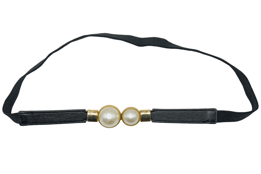 Pamela Navy Double Pearl Elastic Waist Belt