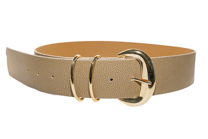 Brenda Elegant Beige Faux Leather Belt with Gold Buckle