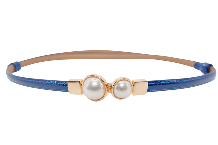 Pamela Royal Blue Pearl Buckle Slim Belt