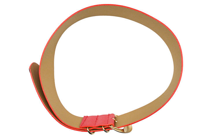 Brenda Red Faux Leather Waist Belt with Gold Buckle