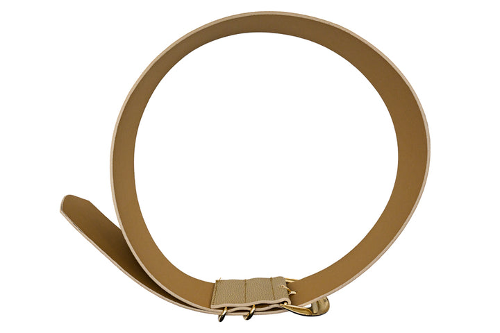 Brenda Elegant Beige Faux Leather Belt with Gold Buckle