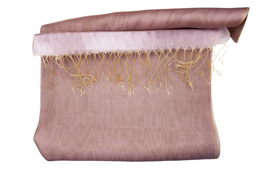 Rose Mauve Sheer Pashmina with Metallic Border & Tassel Fringe