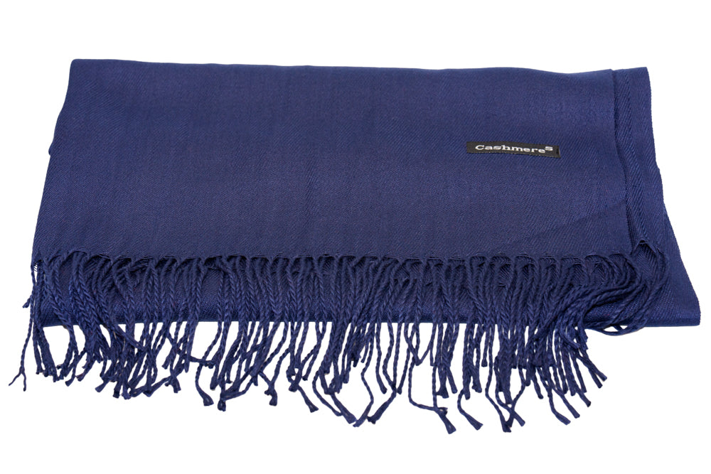 Nadia Navy Blue Soft-Touch Pashmina Scarf with Tassel Fringe