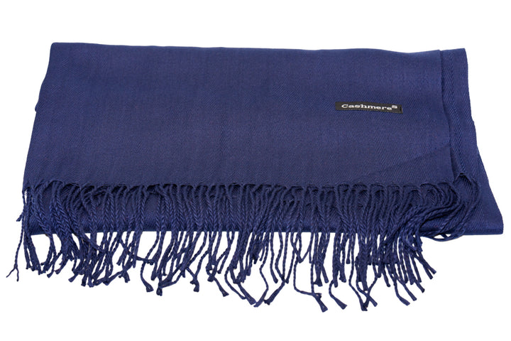 Nadia Navy Blue Soft-Touch Pashmina Scarf with Tassel Fringe