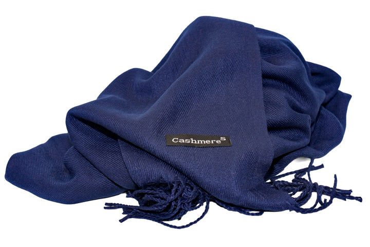 Nadia Navy Blue Soft-Touch Pashmina Scarf with Tassel Fringe
