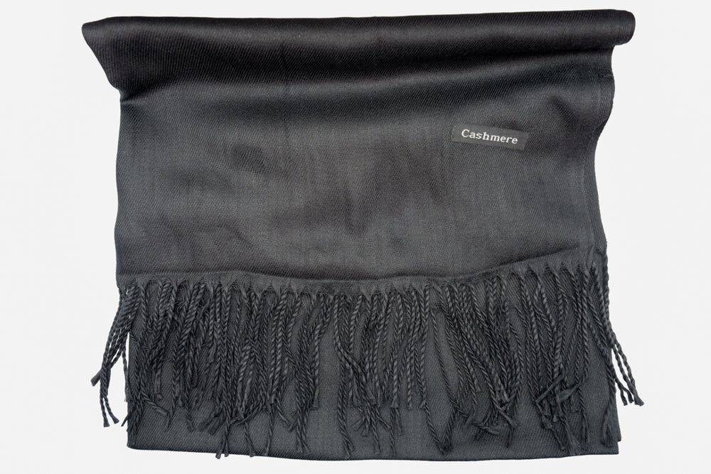 Nadia Classic Black Soft-Touch Pashmina Scarf with Tassel Fringe