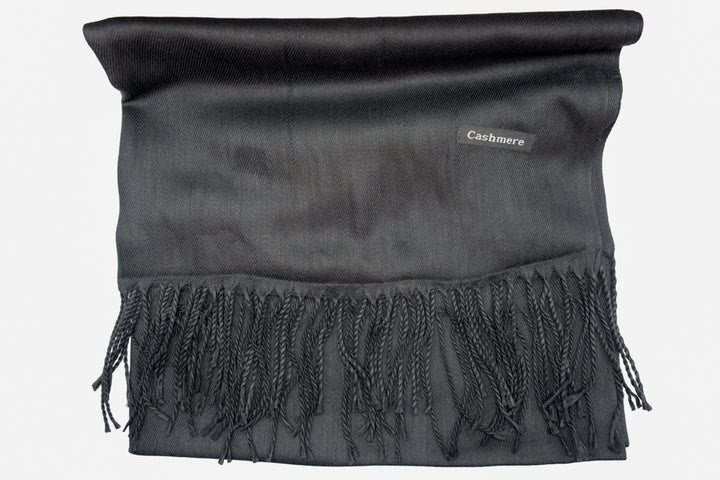 Nadia Classic Black Soft-Touch Pashmina Scarf with Tassel Fringe
