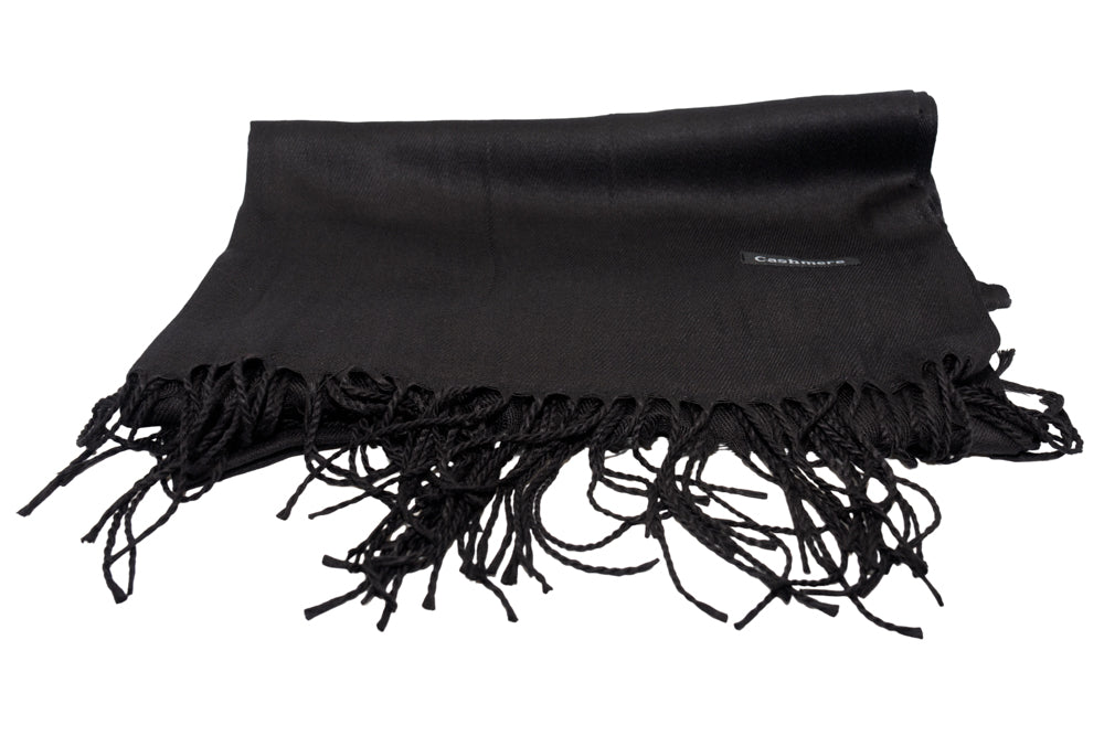 Nadia Classic Black Soft-Touch Pashmina Scarf with Tassel Fringe