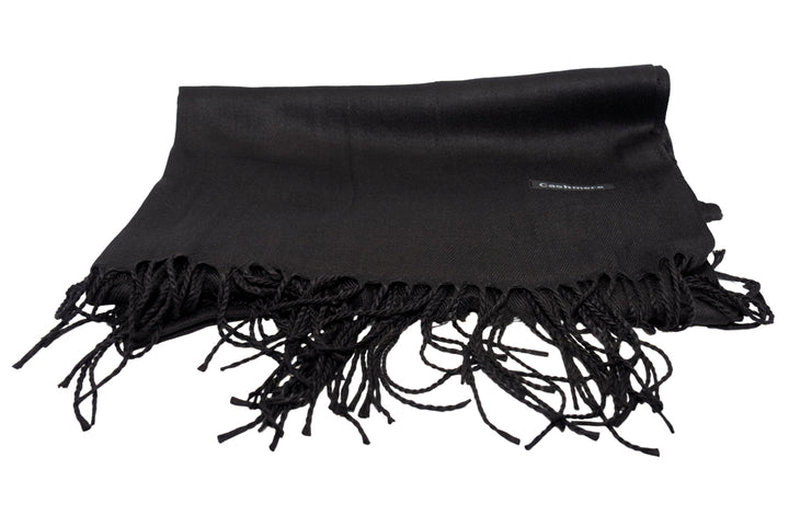 Nadia Classic Black Soft-Touch Pashmina Scarf with Tassel Fringe