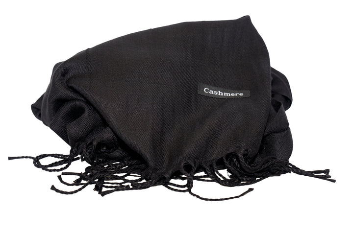 Nadia Classic Black Soft-Touch Pashmina Scarf with Tassel Fringe