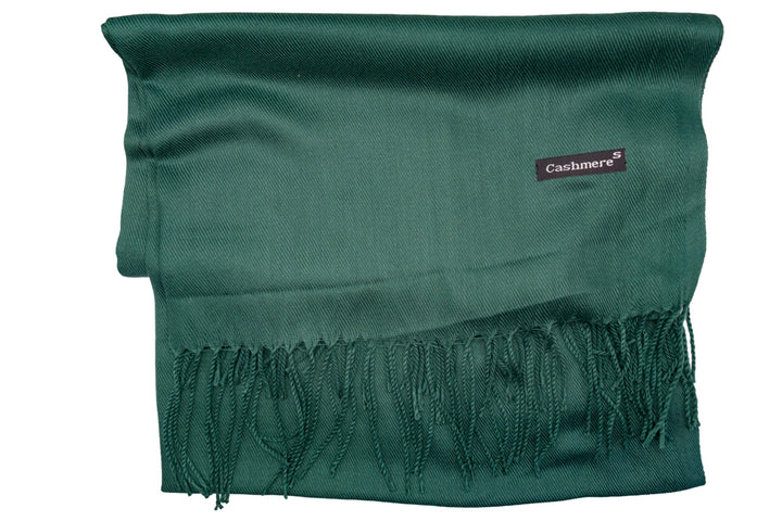 Forest Green Soft-Touch Pashmina Scarf with tassel fringe.