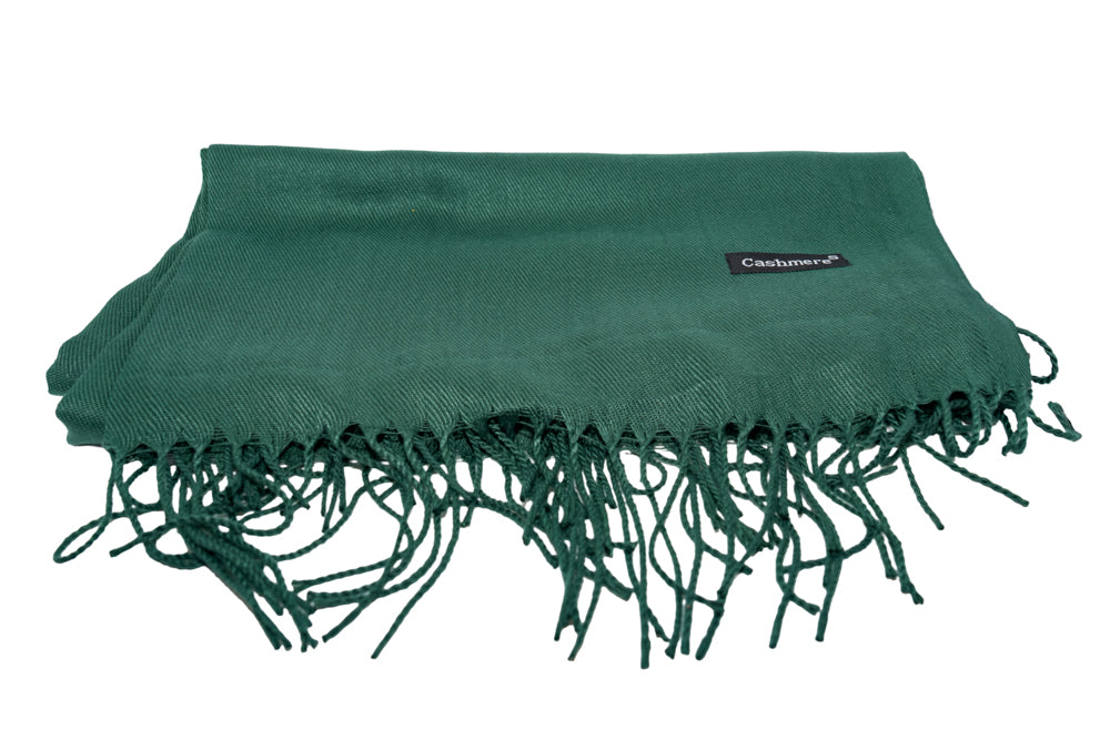 Forest Green Soft-Touch Pashmina Scarf with tassel fringe.