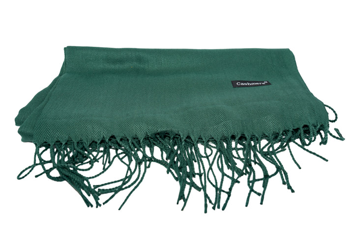 Forest Green Soft-Touch Pashmina Scarf with tassel fringe.