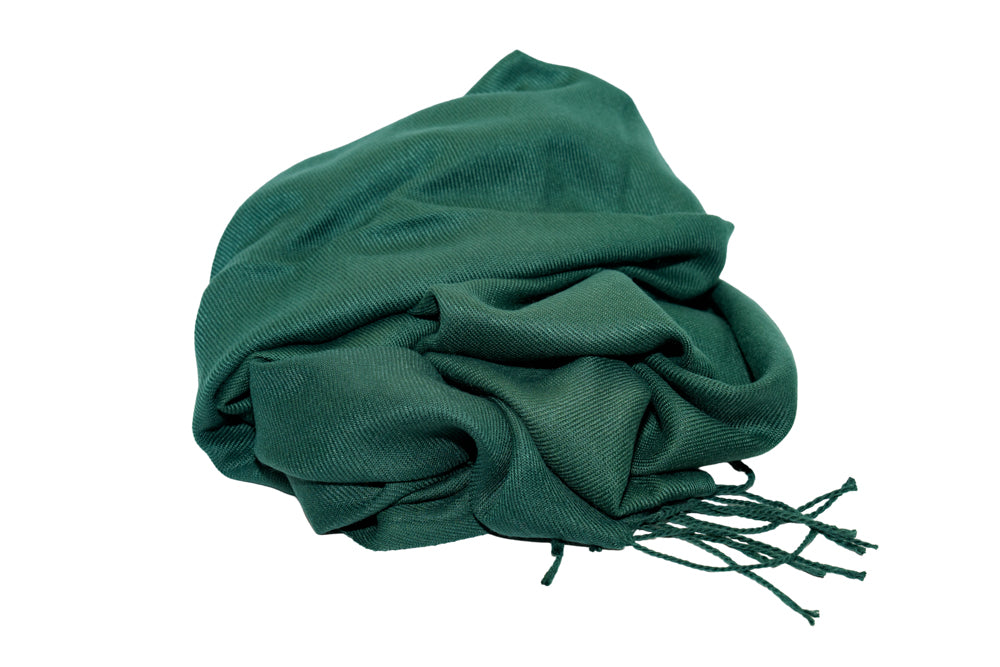Forest Green Soft-Touch Pashmina Scarf with tassel fringe.