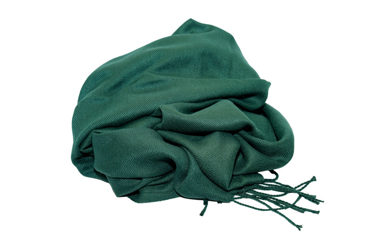 Forest Green Soft-Touch Pashmina Scarf with tassel fringe.