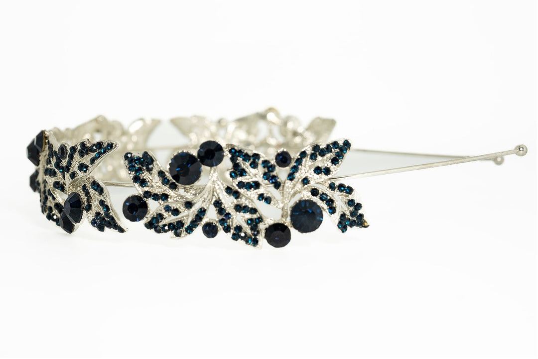 Jane  Navy Silver Leaf Headband