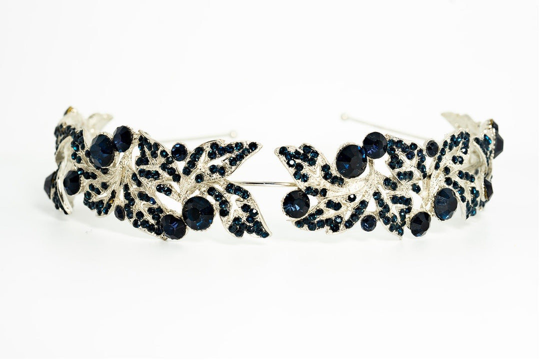 Jane  Navy Silver Leaf Headband