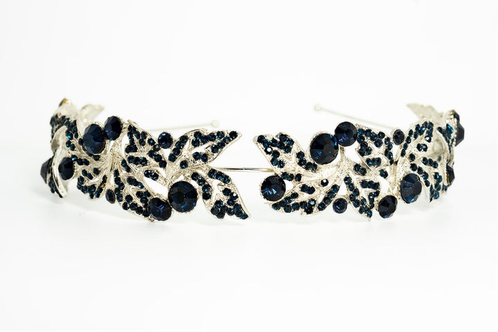 Jane  Navy Silver Leaf Headband