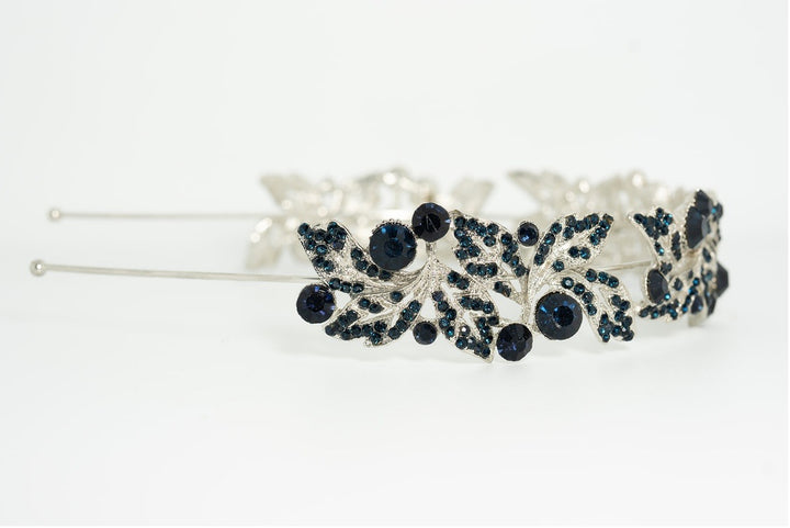Jane  Navy Silver Leaf Headband