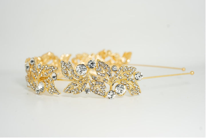 Jane Gold Crystal Leaf Headband