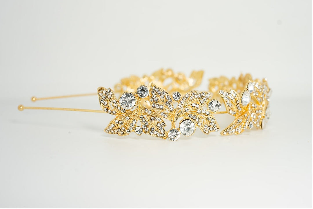 Jane Gold Crystal Leaf Headband
