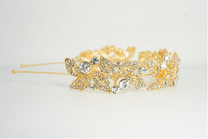 Jane Gold Crystal Leaf Headband