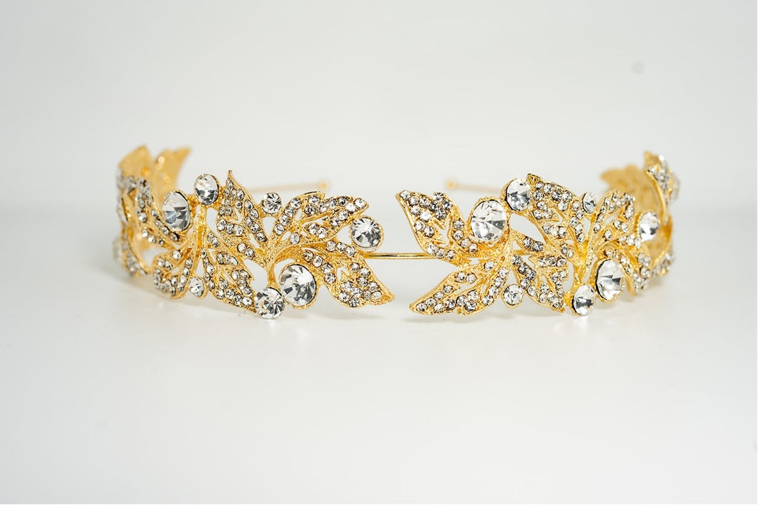 Jane Gold Crystal Leaf Headband