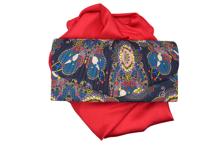 Matching Set Pattern Print Bag and Red Pashmina Bundle
