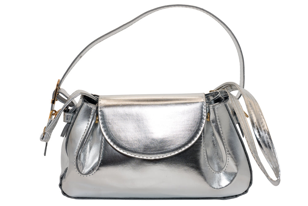 Glenda Metallic Silver Shoulder Handbag