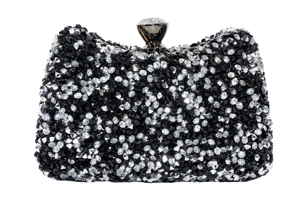 Bri Black & Silver Crystal Clutch Bag