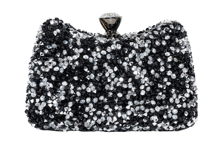 Bri Black & Silver Crystal Clutch Bag
